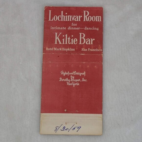 1959 Matchbook Kiltie Bar Lochinvar Room Hotel Mark Hopkins San Francisco CA - Picture 3 of 4